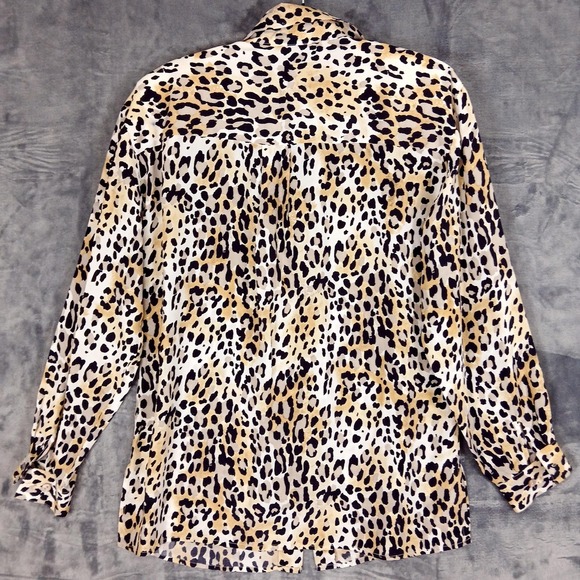 Suitsme Shirt Womens Small Leopard Animal Print 100% Silk Button Front Blouse - Picture 9 of 9